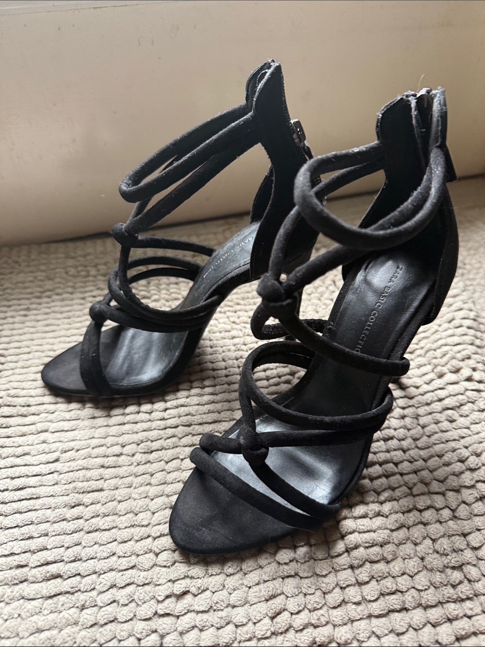 Zara Black Knotted Strappy High Heel Sandals